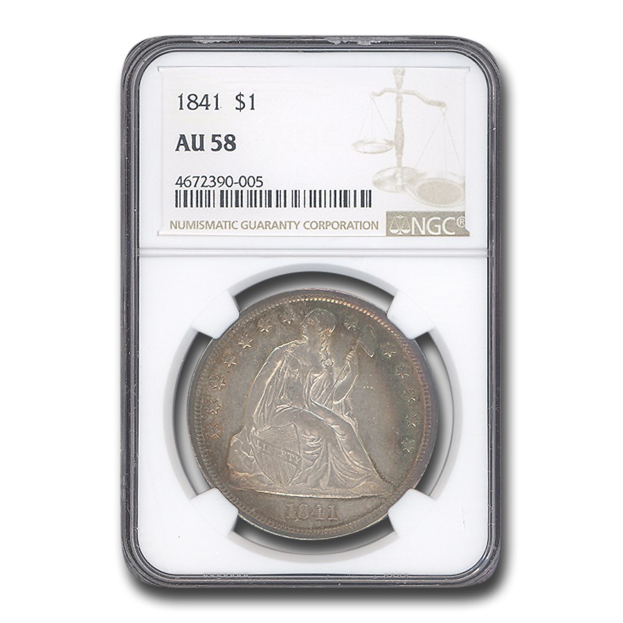 1841 Liberty Seated Dollar AU-58 NGC