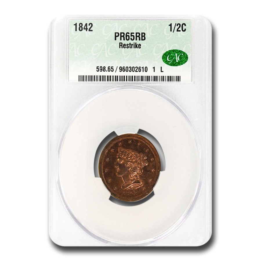 1842 Half Cent PR-65 CACG (Restrike, Red/Brown)