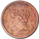 1842 Large Cent Sm Date Fine