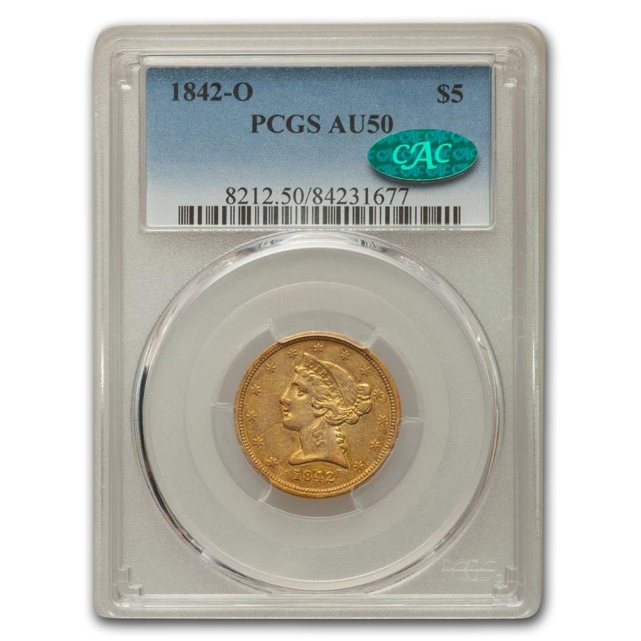 Buy 1842-O $5 Liberty Gold Half Eagle AU-50 PCGS CAC | APMEX