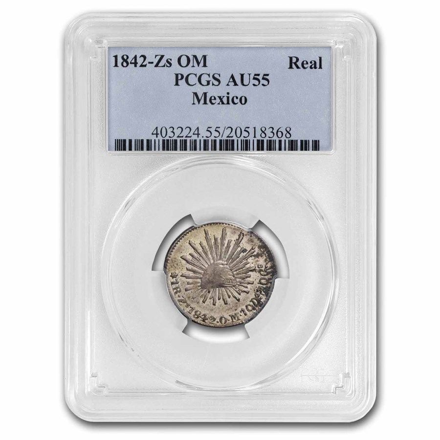 1842 Zs-OM Mexico Silver Real AU-55 PCGS