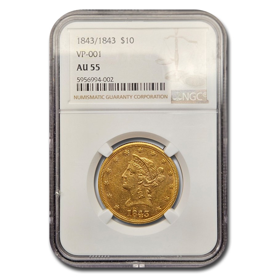 1843/1843 $10 Liberty Gold Eagle AU-55 NGC (VP-001)