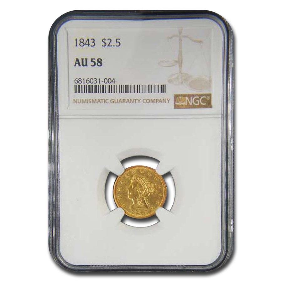 1843 $2.50 Liberty Gold Quarter Eagle AU-58 NGC