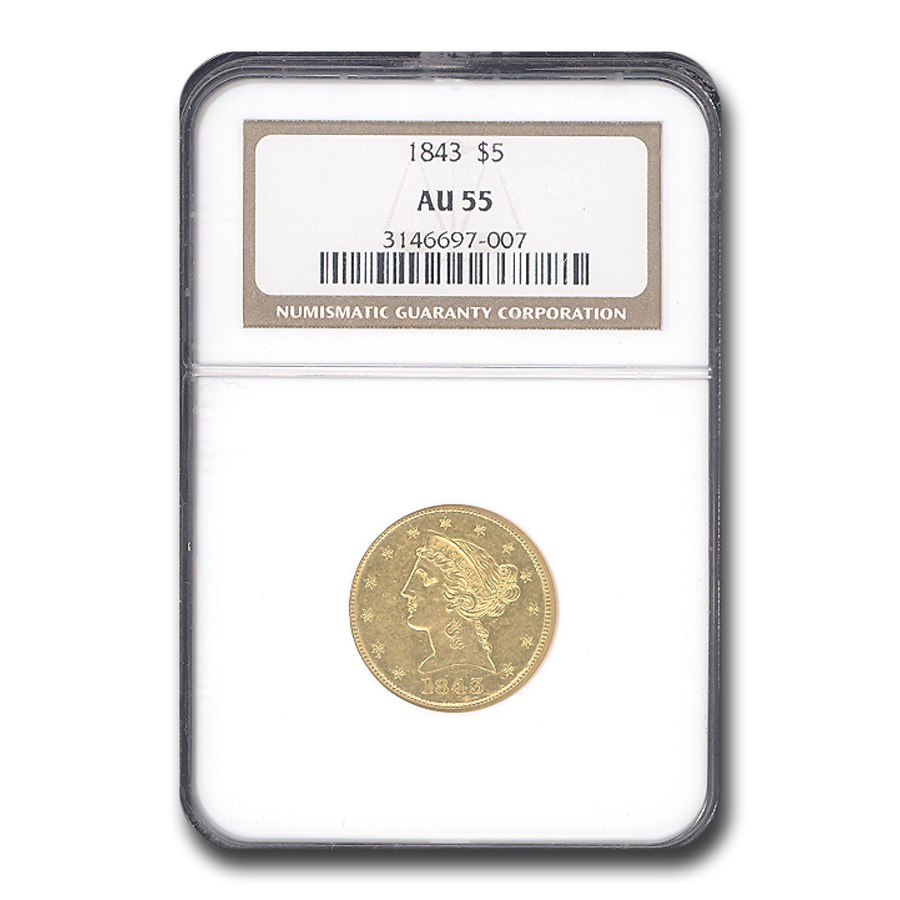 Buy 1843 $5 Liberty Gold Half Eagle AU-55 NGC | APMEX