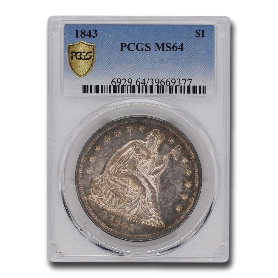 1843 Liberty Seated Dollar MS-64 PCGS