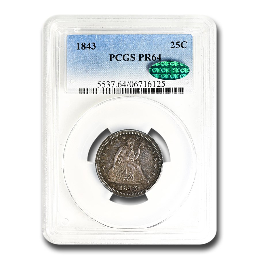 1843 Liberty Seated Quarter PR-64 PCGS CAC