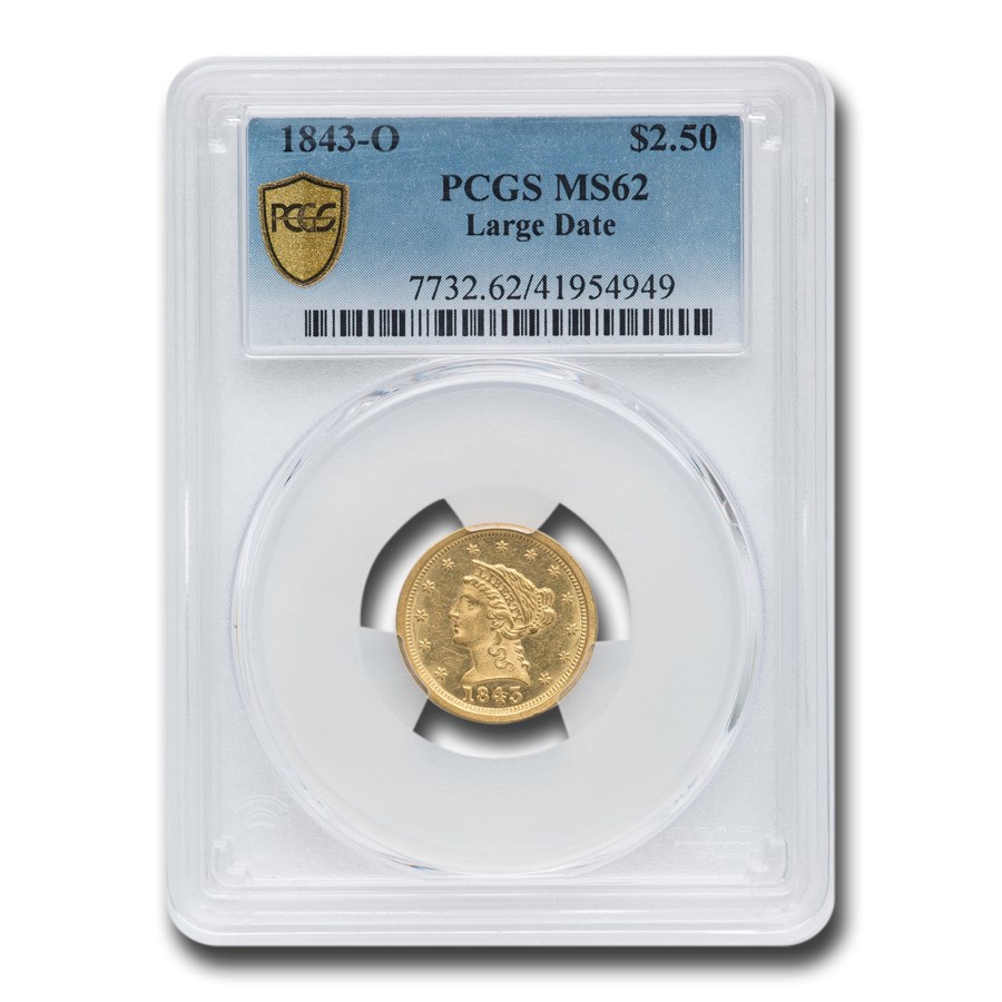 1843-O $2.50 Liberty Gold Quarter Eagle MS-62 PCGS (Large Date)