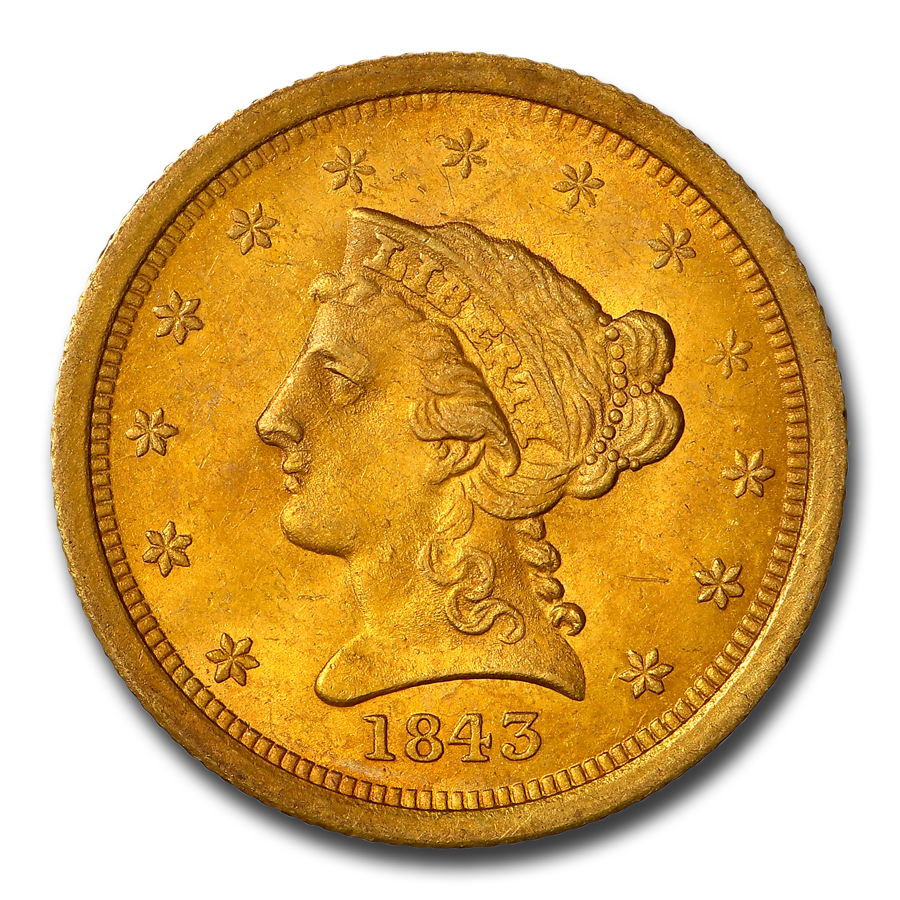 アンティークコイン 金貨 1843-O $5 Liberty Gold Half Eagle AU-58