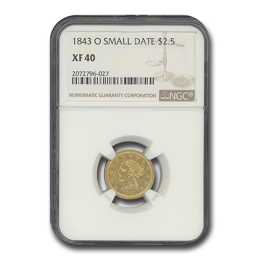 1843-O $2.50 Liberty Gold Quarter Eagle XF-40 NGC (Small Date)