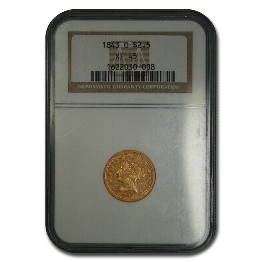 1843-O $2.50 Liberty Gold Quarter Eagle XF-45 NGC