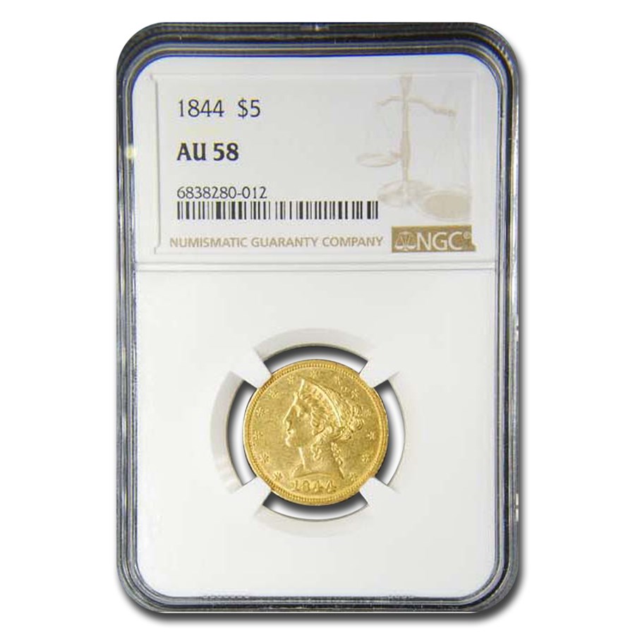 1844 $5 Liberty Gold Half Eagle AU-58 NGC