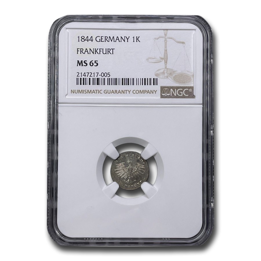 1844 Germany Silver Kreuzer MS-65 NGC (Frankfurt)