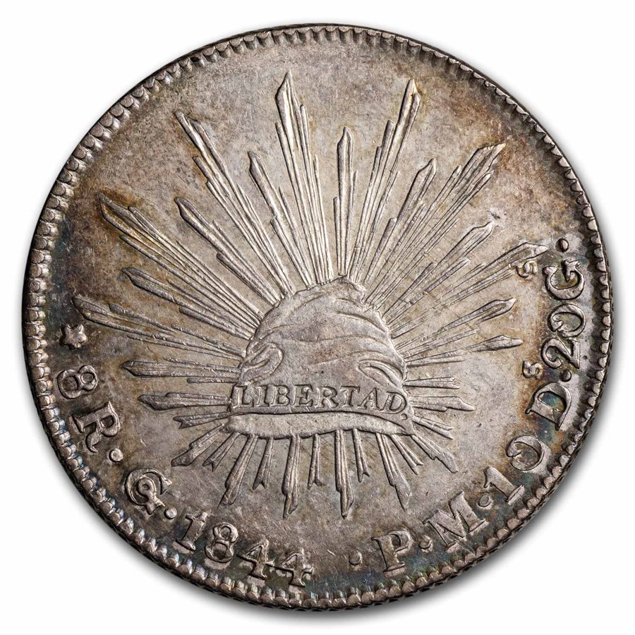 1844-Go PM Mexico Silver 8 Reales Cap & Rays BU