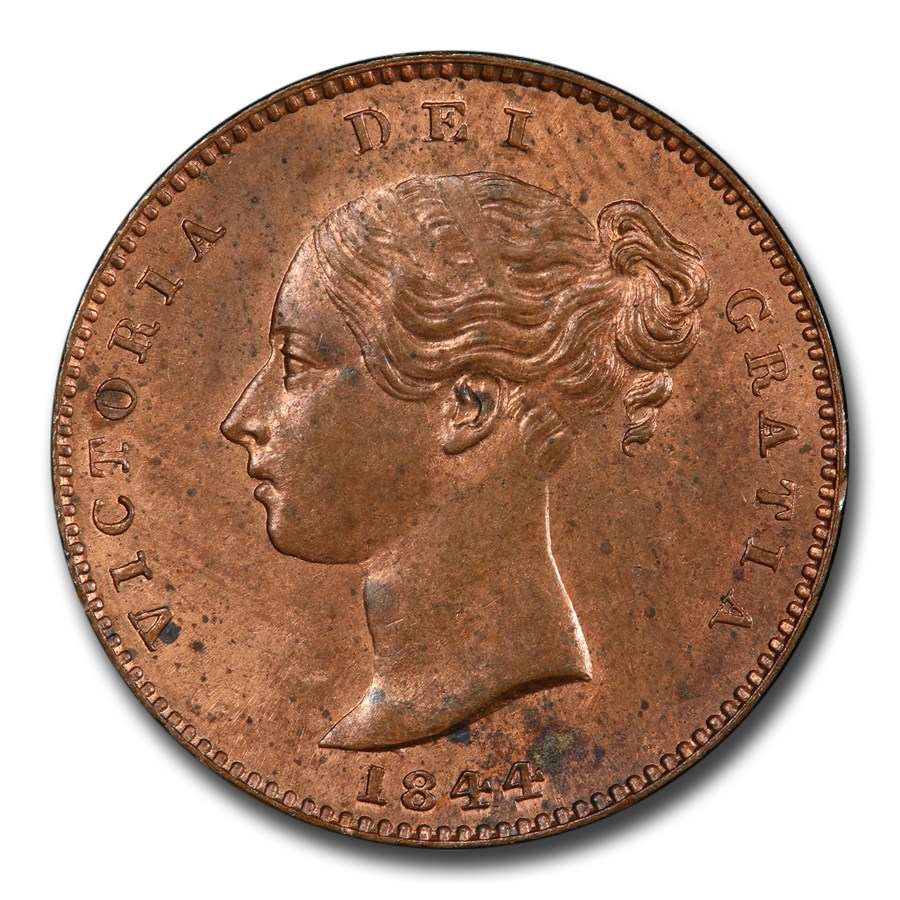 1844 Great Britain 1/3 Farthing Victoria MS-64 PCGS (Red/Brown)
