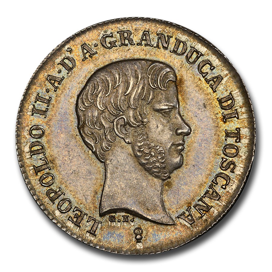 1844 Italy Silver Fiorino Leopold II MS-65 PCGS