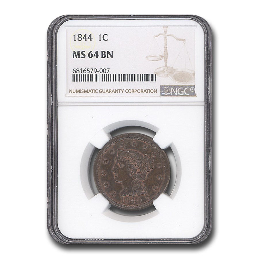 1844 Large Cent MS-64 NGC (Brown)