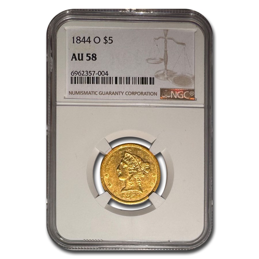 1844-O $5 Liberty Gold Half Eagle AU-58 NGC