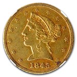 1845 $5 Liberty Gold Half Eagle AU-55 NGC