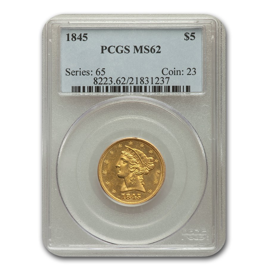 Buy 1845 $5 Liberty Gold Half Eagle Ms-62 Pcgs 