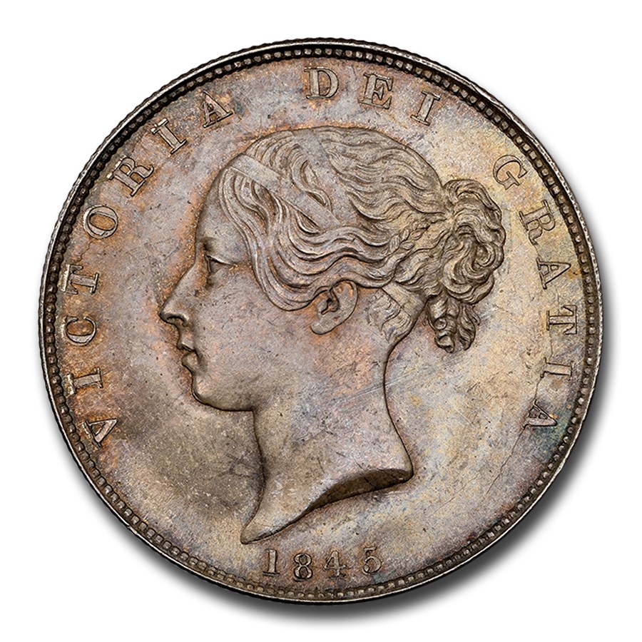 1845 Great Britain Silver Half Crown Victoria MS-64 NGC
