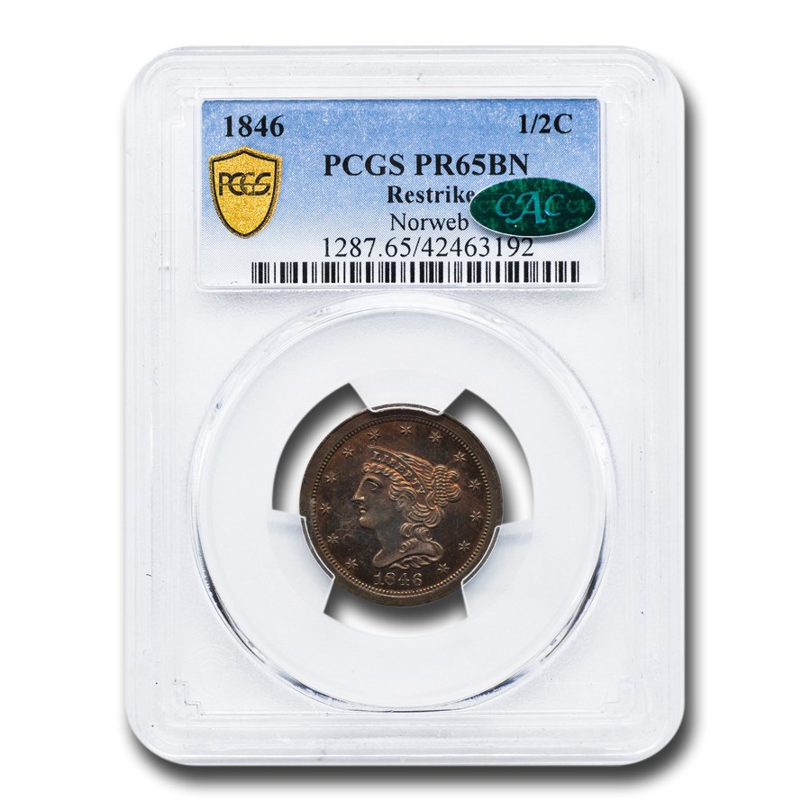 1846 Half Cent PR-65 PCGS CAC (Brown, Restrike)