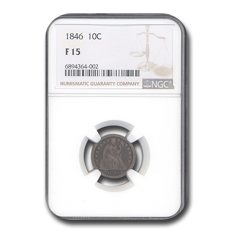 1846 Liberty Seated Dime Fine-15 NGC