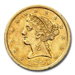 1847 $5 Liberty Gold Half Eagle AU-55 NGC