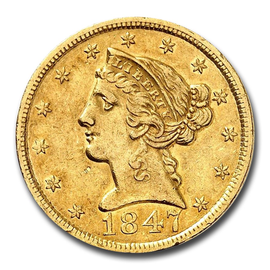 1847 $5 Liberty Gold Half Eagle AU-55 NGC