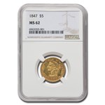 1847 $5 Liberty Gold Half Eagle MS-62 NGC