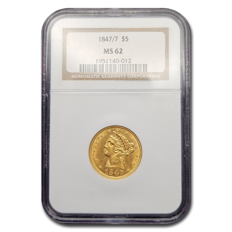 1847/7 $5 Liberty Gold Half Eagle MS-62 NGC