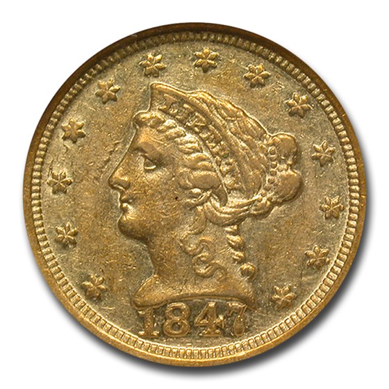 Buy 1847-D $2.50 Liberty Gold Quarter Eagle AU-55 NGC CAC | APMEX