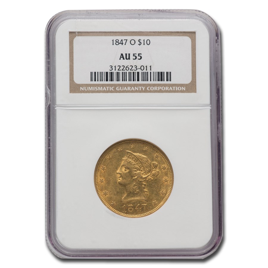 1847-O $10 Liberty Gold Eagle AU-55 NGC