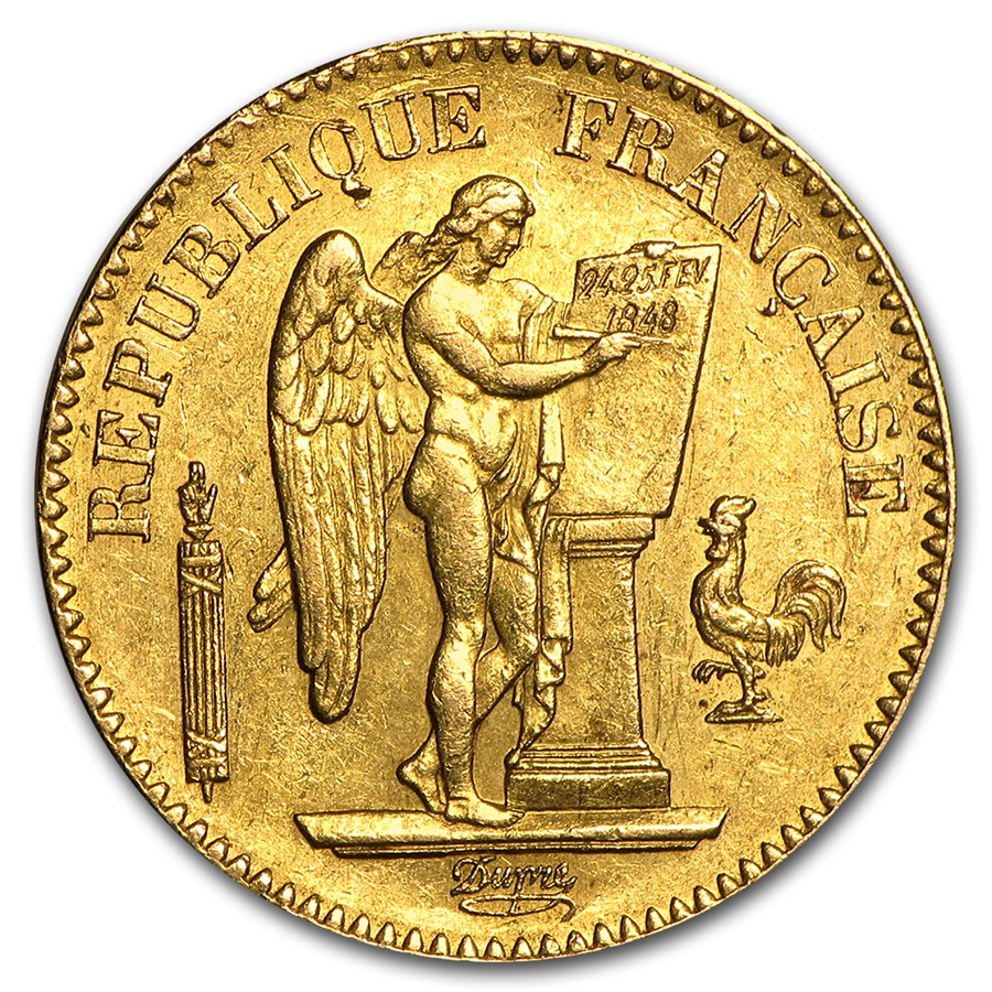 1848-1849 France Gold 20 Francs Lucky Angel (BU)