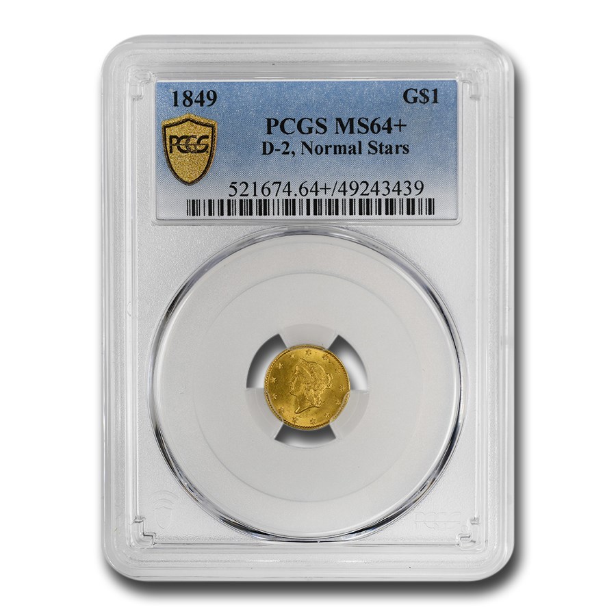 1849 $1 Liberty Head Gold MS-64+ PCGS (D-2, Normal Stars)