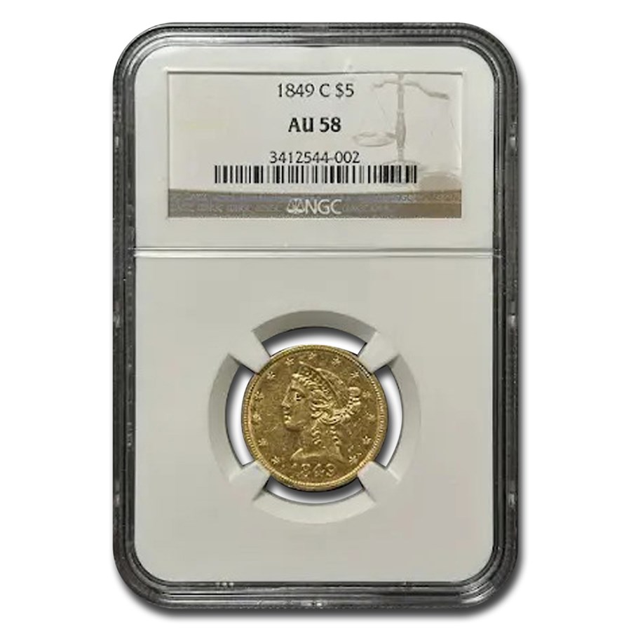 1849-C $5 Liberty Gold Half Eagle AU-58 NGC