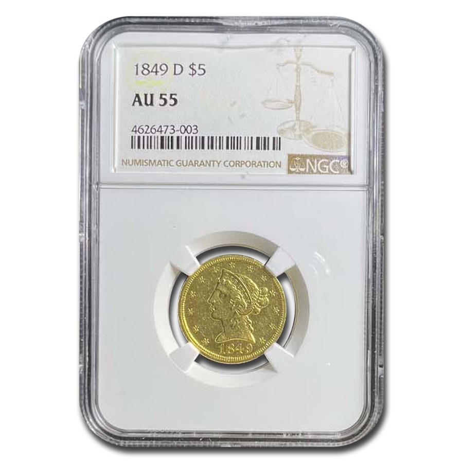 1849-D $5 Liberty Gold Half Eagle AU-55 NGC