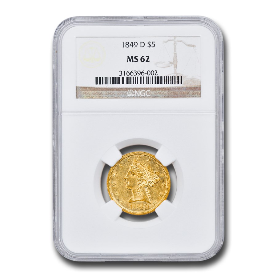 Buy 1849-D $5 Liberty Gold Half Eagle MS-62 NGC | APMEX