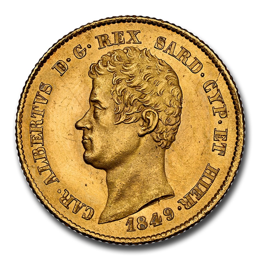 1849 Italy Gold 20 Lire Alberto MS-64 NGC (Sardinia)