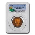 1849 Large Cent PR-64+ PCGS CAC (Red/Brown, Newcomb 18)