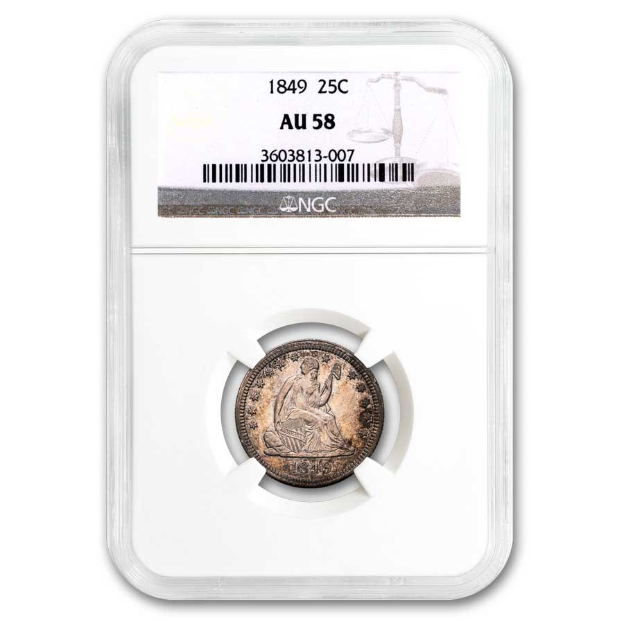 1849 Liberty Seated Quarter AU-58 NGC