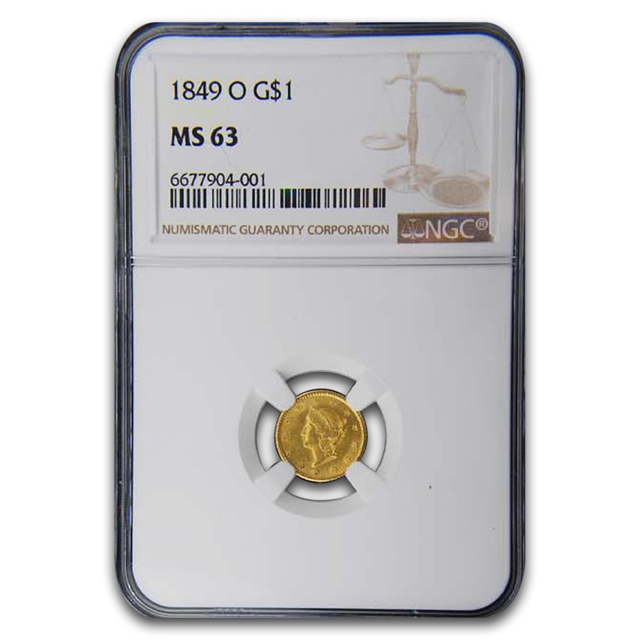 1849-O $1 Liberty Head Gold MS-63 NGC