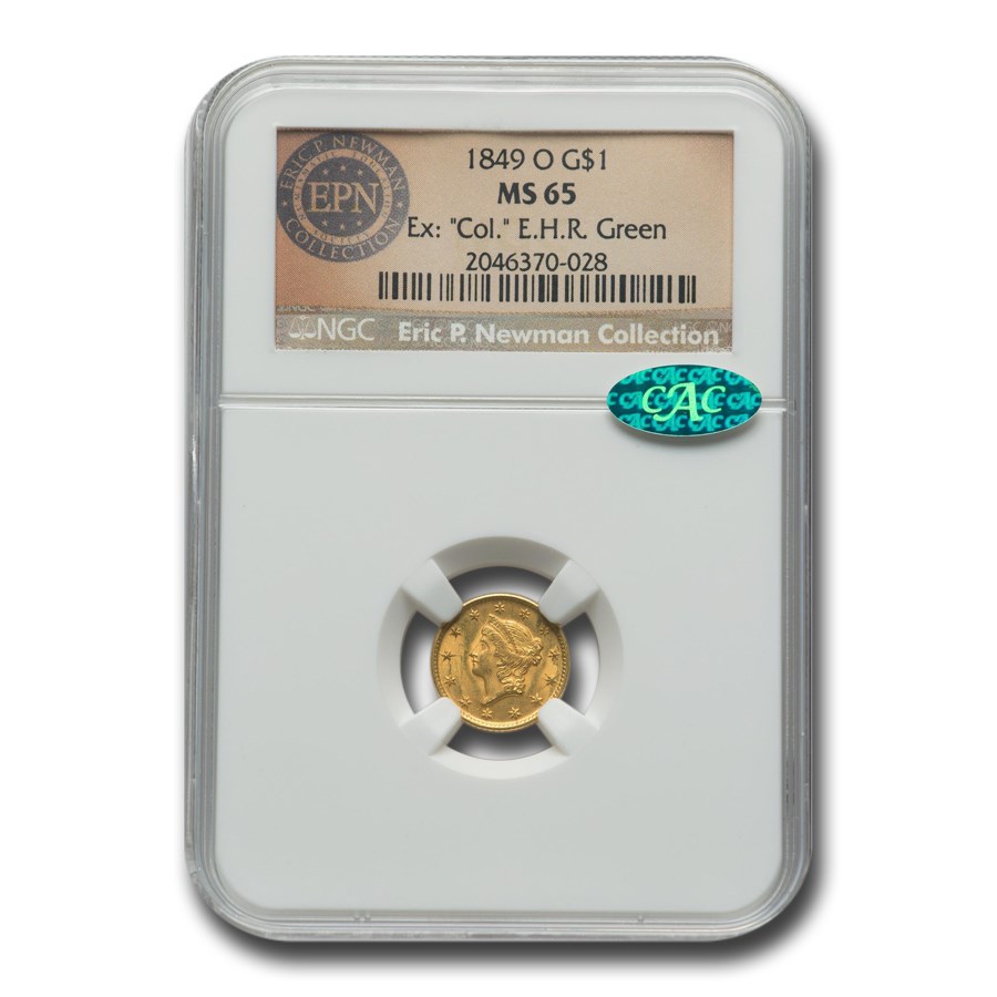 1849-O $1 Liberty Head Gold MS-65 NGC CAC (EX: Col E. H.R Green)