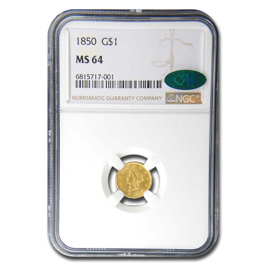 1850 $1 Indian Head Gold MS-64 NGC CAC