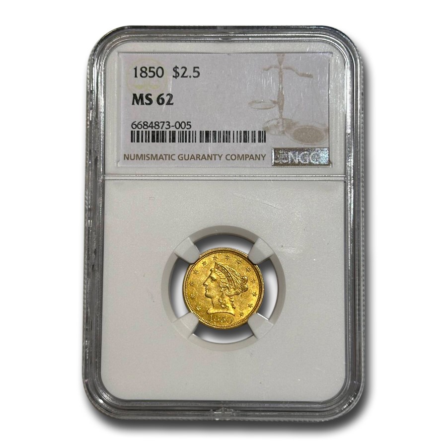 1850 $2.50 Liberty Gold Quarter Eagle MS-62 NGC