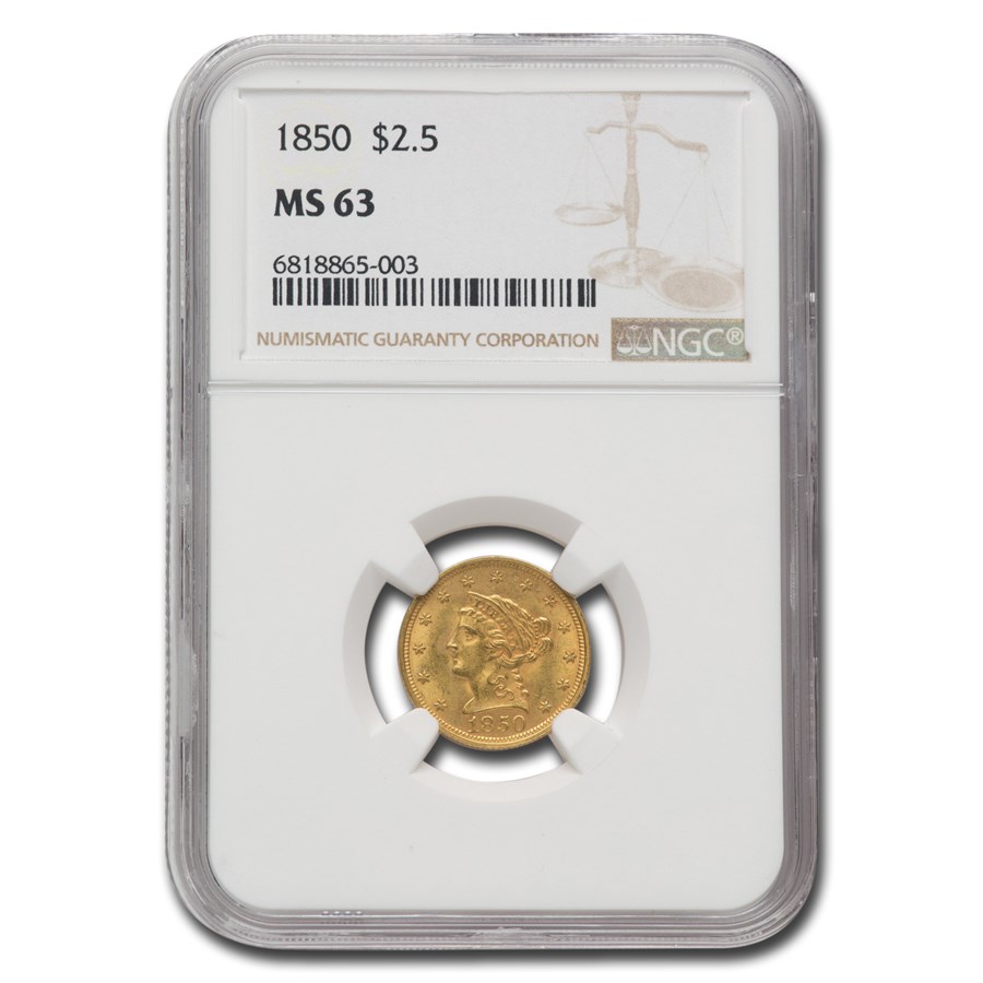 1850 $2.50 Liberty Gold Quarter Eagle MS-63 NGC