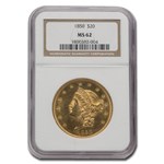 1850 $20 Liberty Gold Double Eagle MS-62 NGC