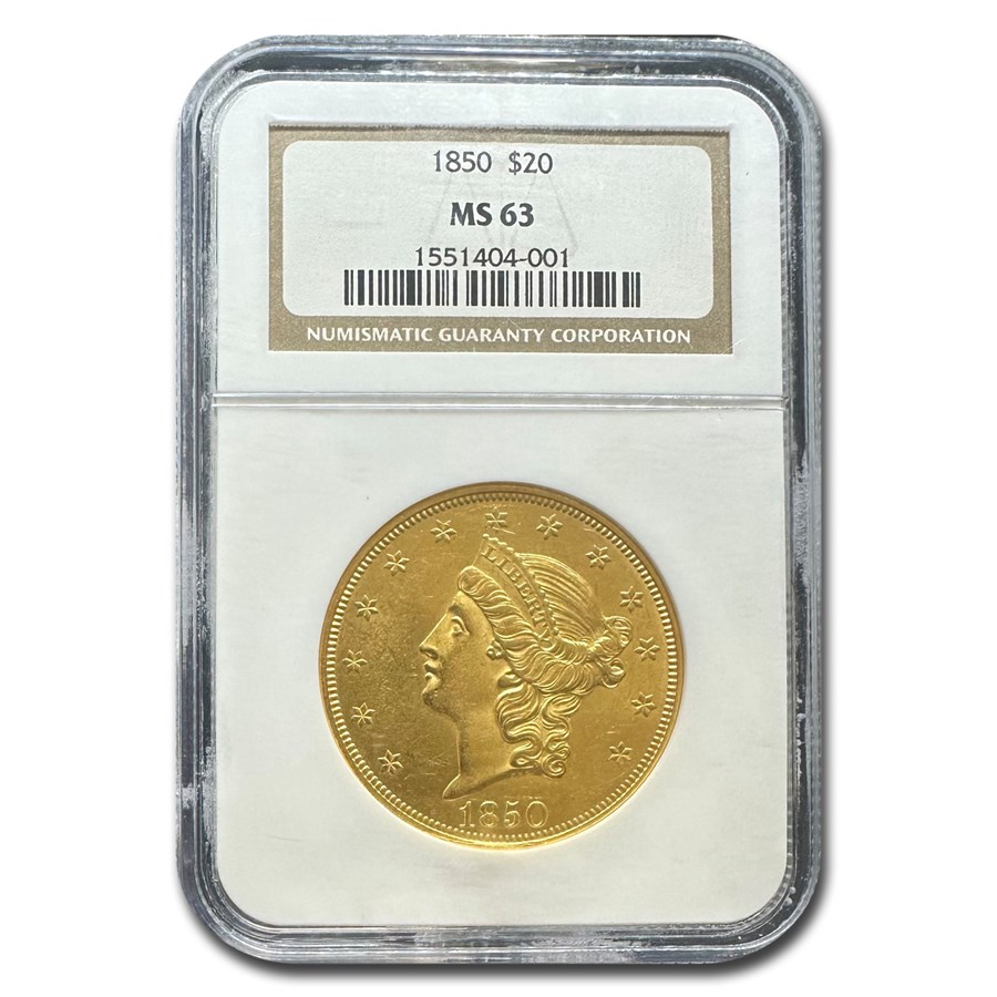 1850 $20 Liberty Gold Double Eagle MS-63 NGC