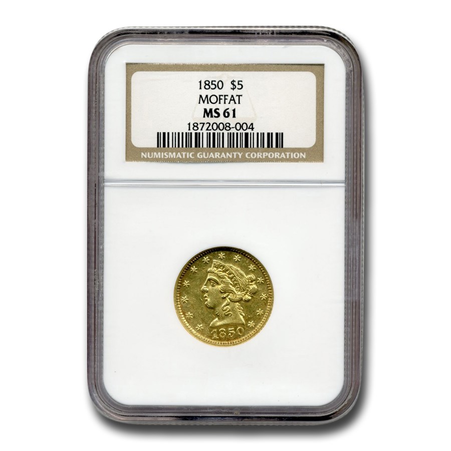 Buy 1850 $5 Moffat & Co. Liberty Gold Half Eagle MS-61 NGC | APMEX