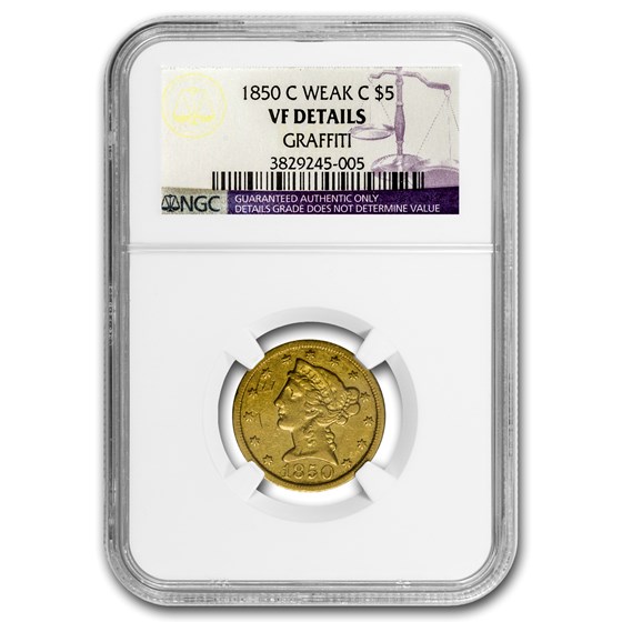 Buy 1850-C $5 Liberty Gold Half Eagle VF Details NGC (Graffiti) | APMEX