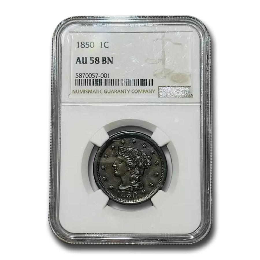 1850 Large Cent AU-58 NGC (Brown)